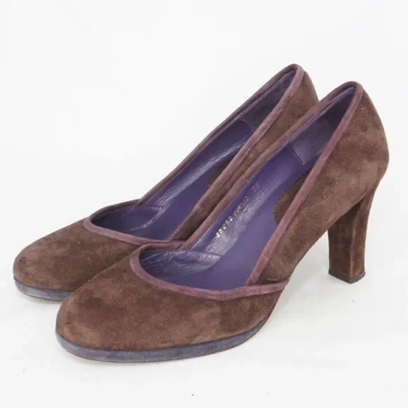 Boden Suede Brown Round Toe Heels, Size 38/8 - Picture 1 of 8